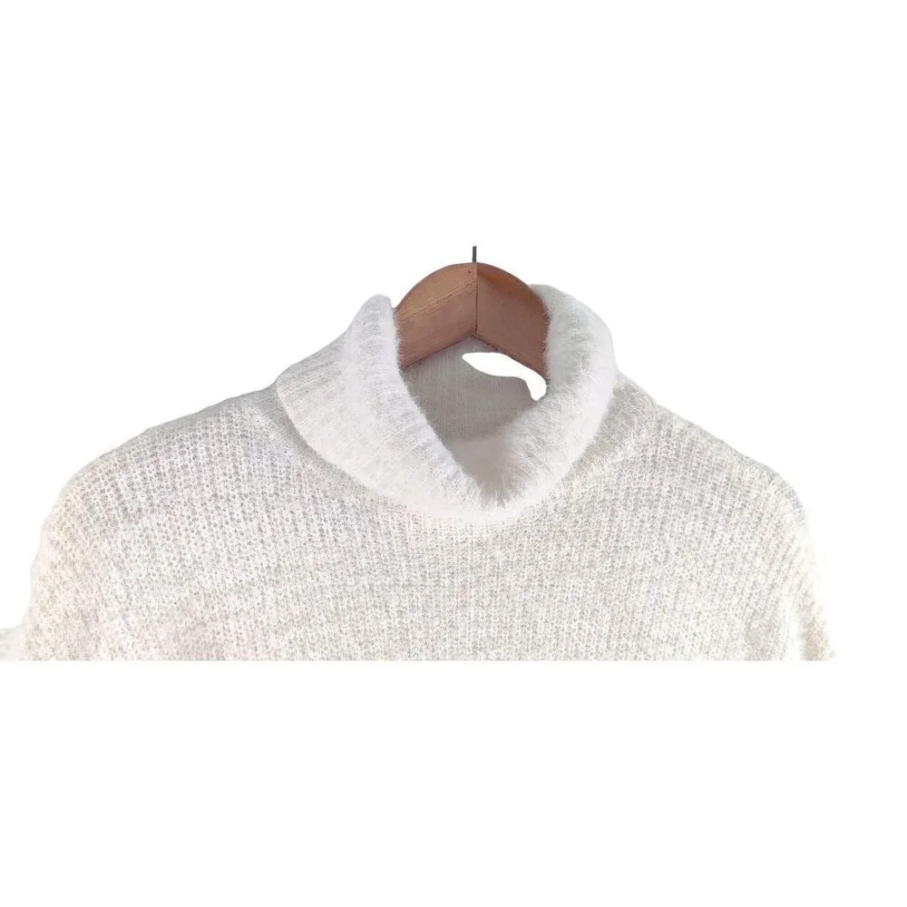 Fuzzy Sweater Winter White sz OX by Sonoma Cowl Neck Women's Cozy Soft Knit